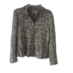 WindRiver Womens Black White Marled Wool Mohair Full Zip Cardigan Sweater M
